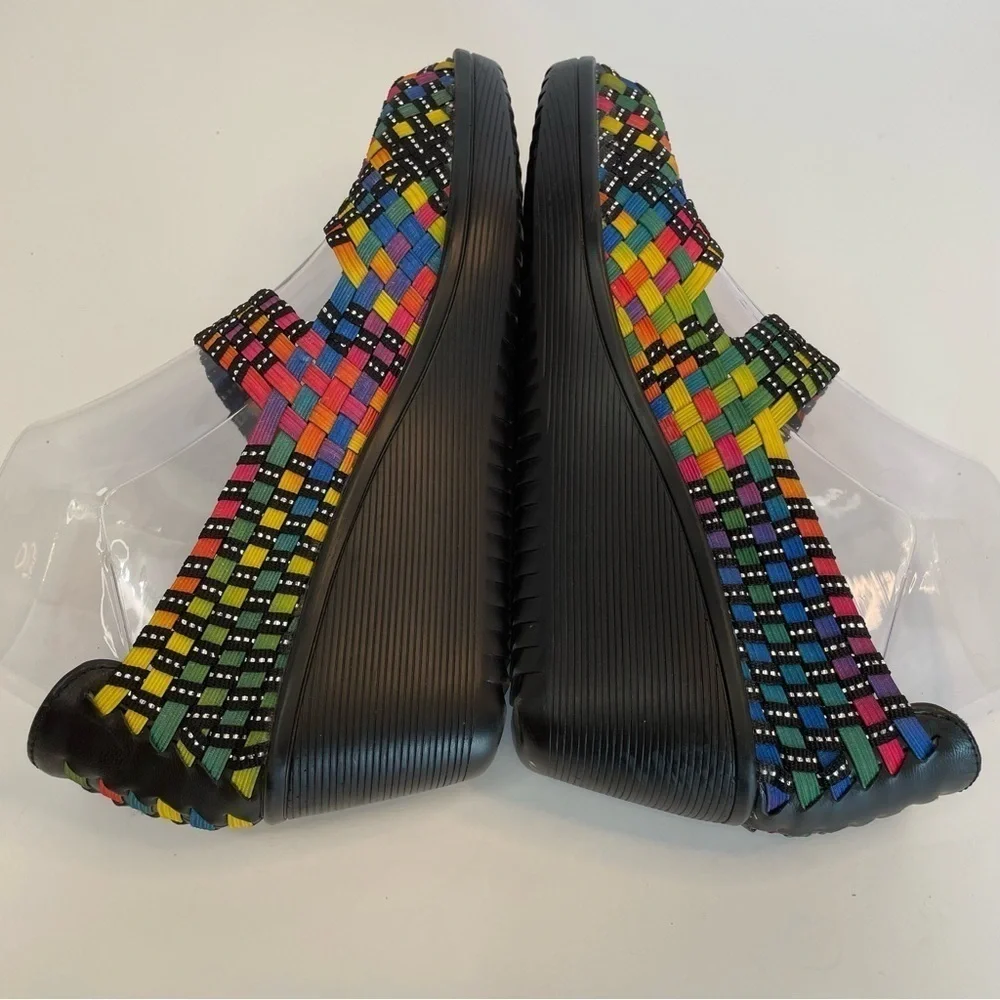 Bare Traps Umma Colorful Bright Rainbow Woven Black Wedges sz 5.5 Party Festival